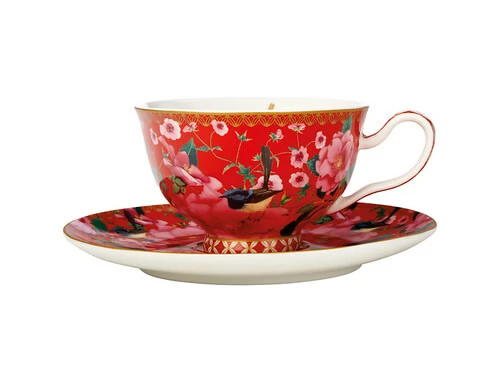 Teas & C's Silk Road Footed Cup & Saucer 200ML Cherry Red Gift Boxed 3 Teas & C's Silk Road Footed Cup & Saucer 200ML Cherry Red Gift Boxed